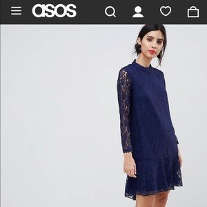 ASOS - little mistress blue lace long sleeve dress